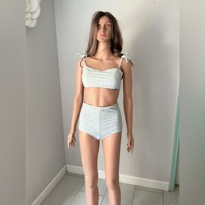 Kona Sol Light Blue and White Gingham Bikini Set
